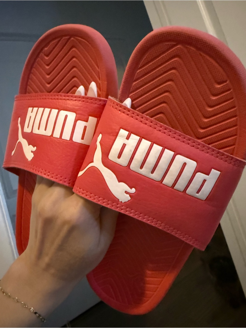 Puma red Slide Sandals with White Logo